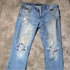 Hollister Blue Straight Jeans with Distressed Details
